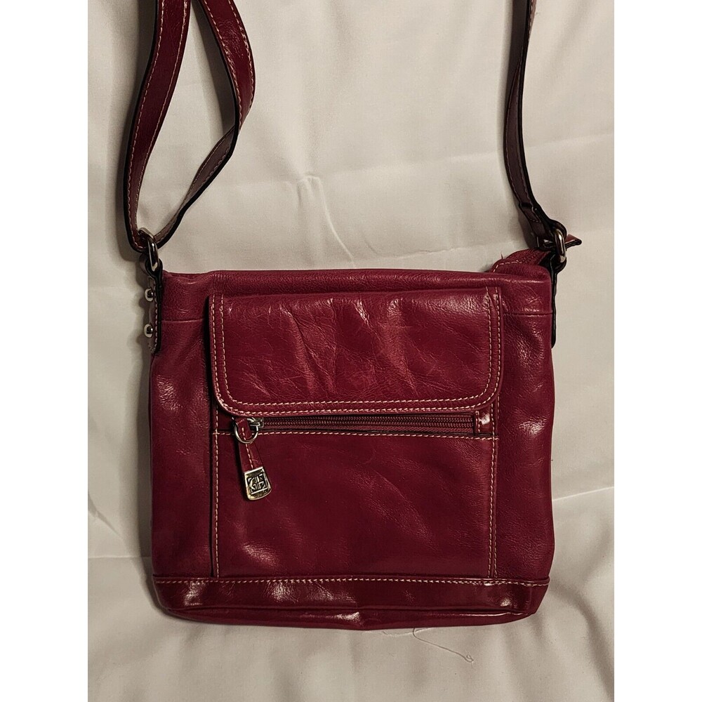 Beautiful GIANA BERNINI Plum Red Leather CROSSOVER Handbag Purse Bag